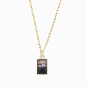 Derbyshire Blue John 9ct Yellow Gold Small Rectangular Pendant Necklace