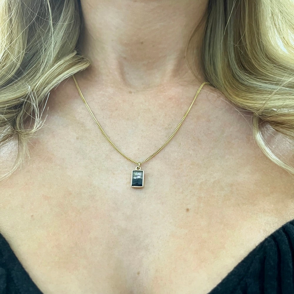 Derbyshire Blue John 9ct Yellow Gold Small Rectangular Pendant Necklace