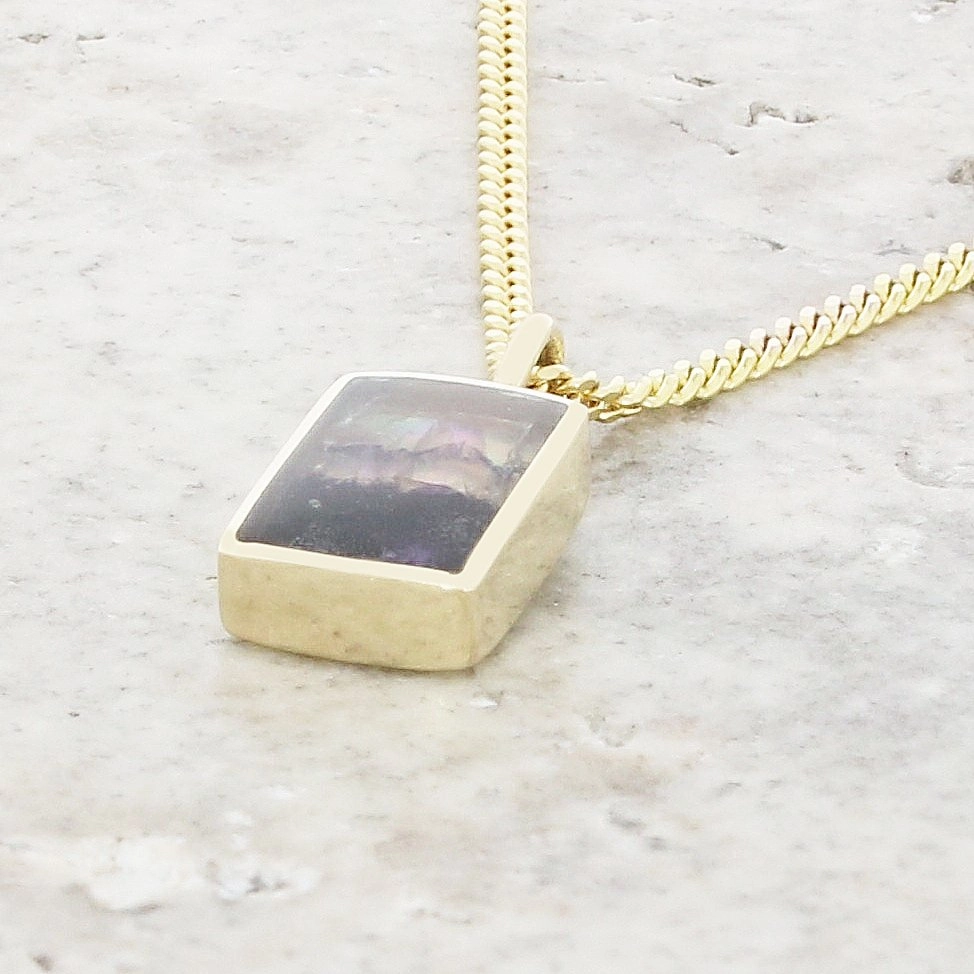 Derbyshire Blue John 9ct Yellow Gold Small Rectangular Pendant Necklace