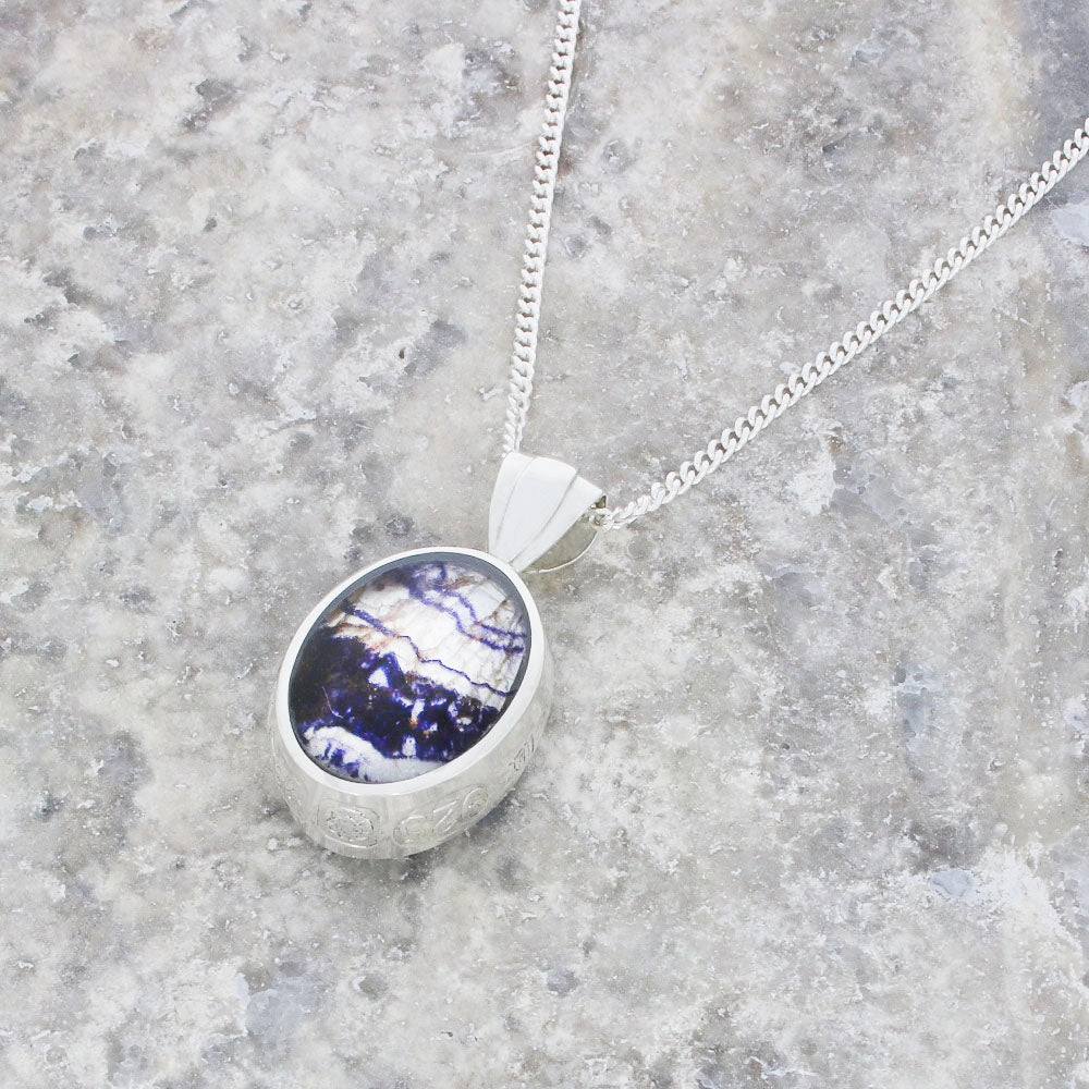 Derbyshire Blue John and Blue Goldstone Silver Pendant and Chain