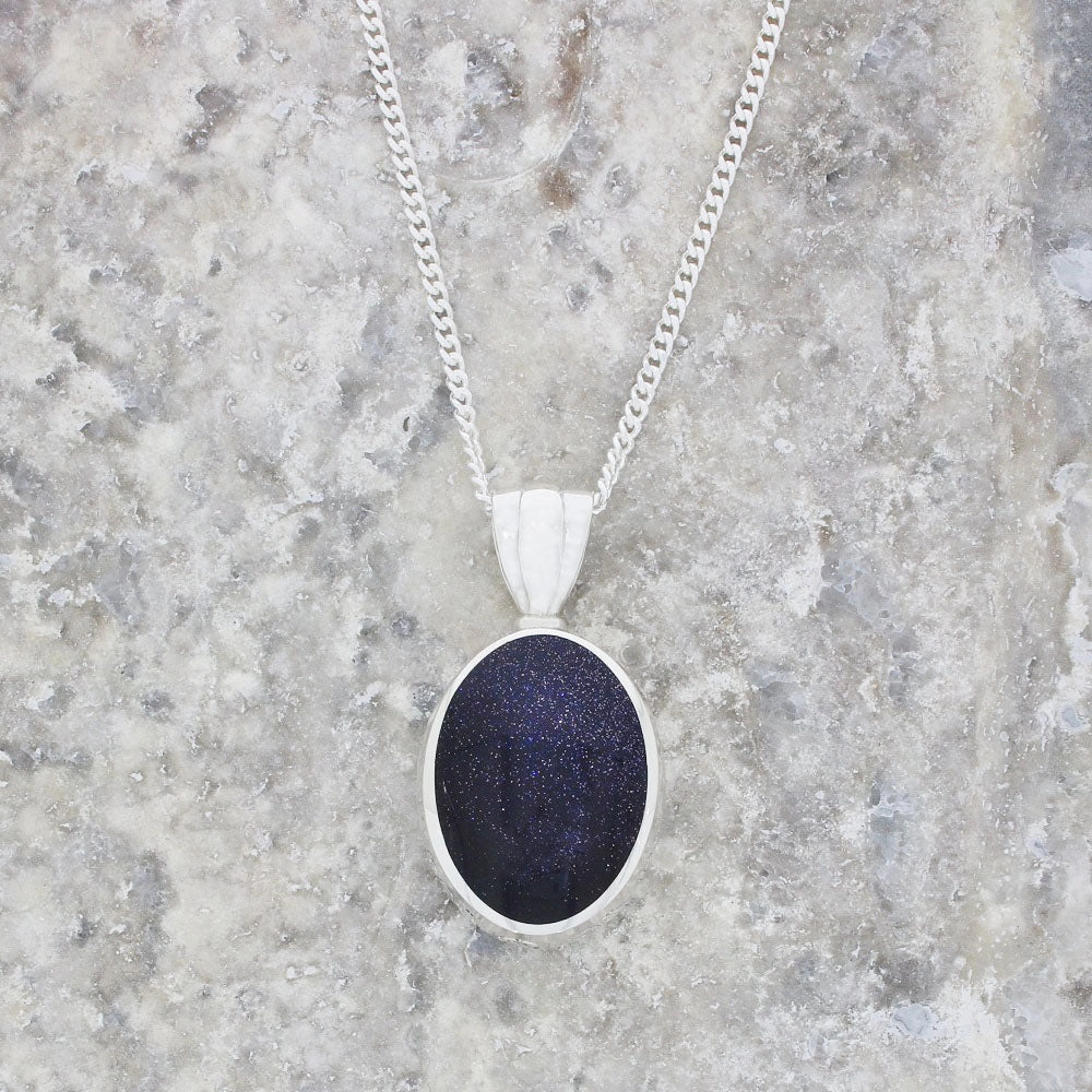 Derbyshire Blue John and Blue Goldstone Silver Pendant and Chain