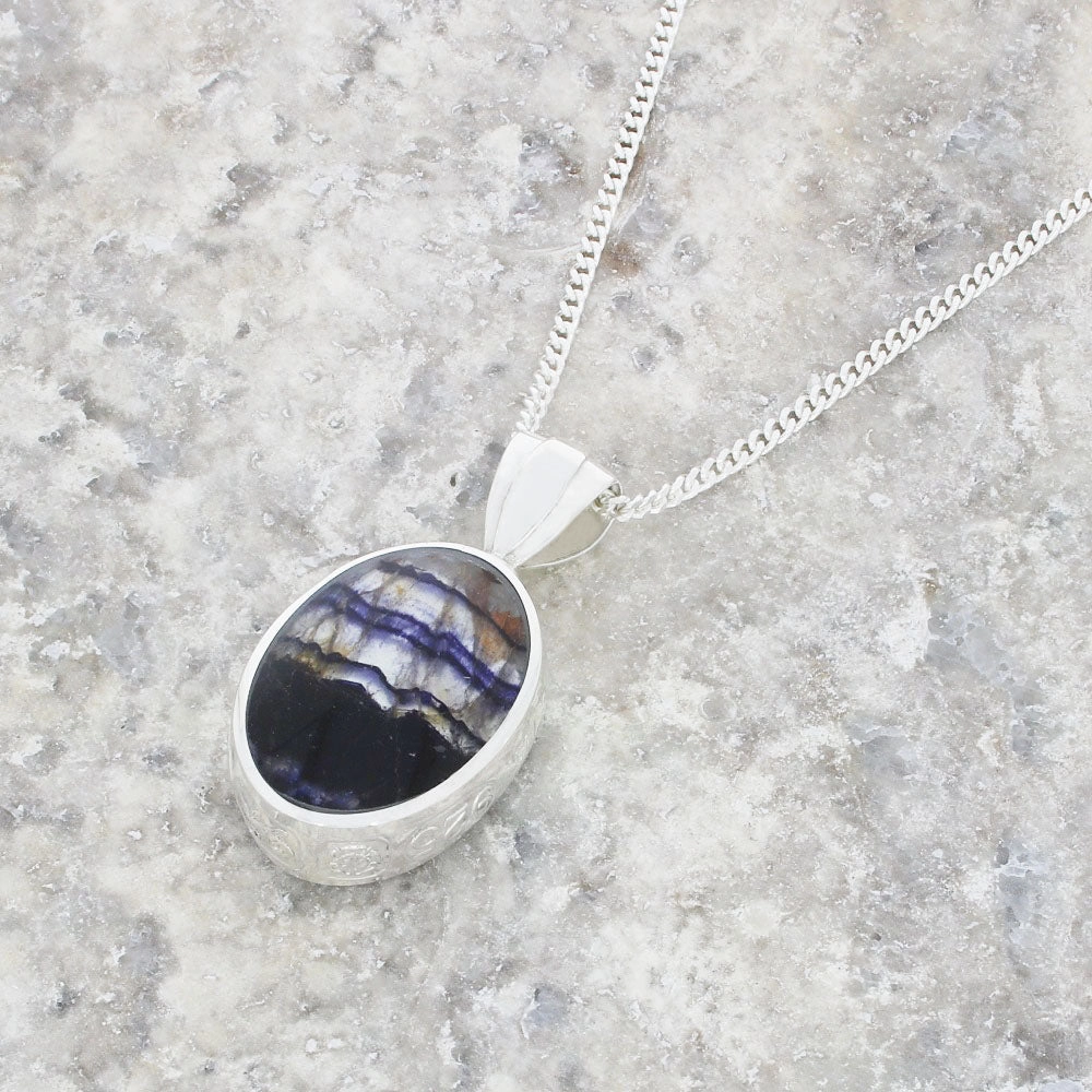 Derbyshire Blue John and Blue Goldstone Silver Pendant and Chain