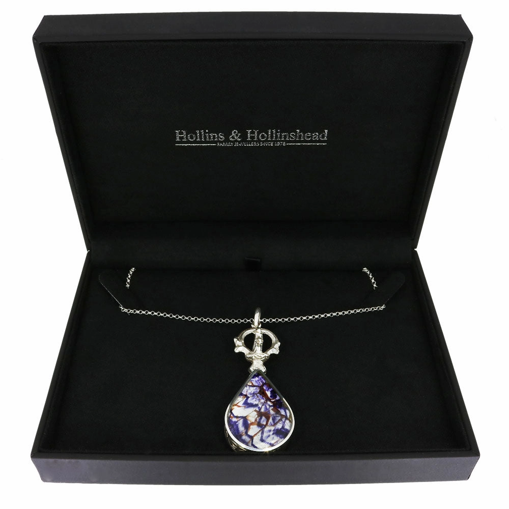Derbyshire Blue John And Blue Goldstone Silver Teardrop Pendant And Chain