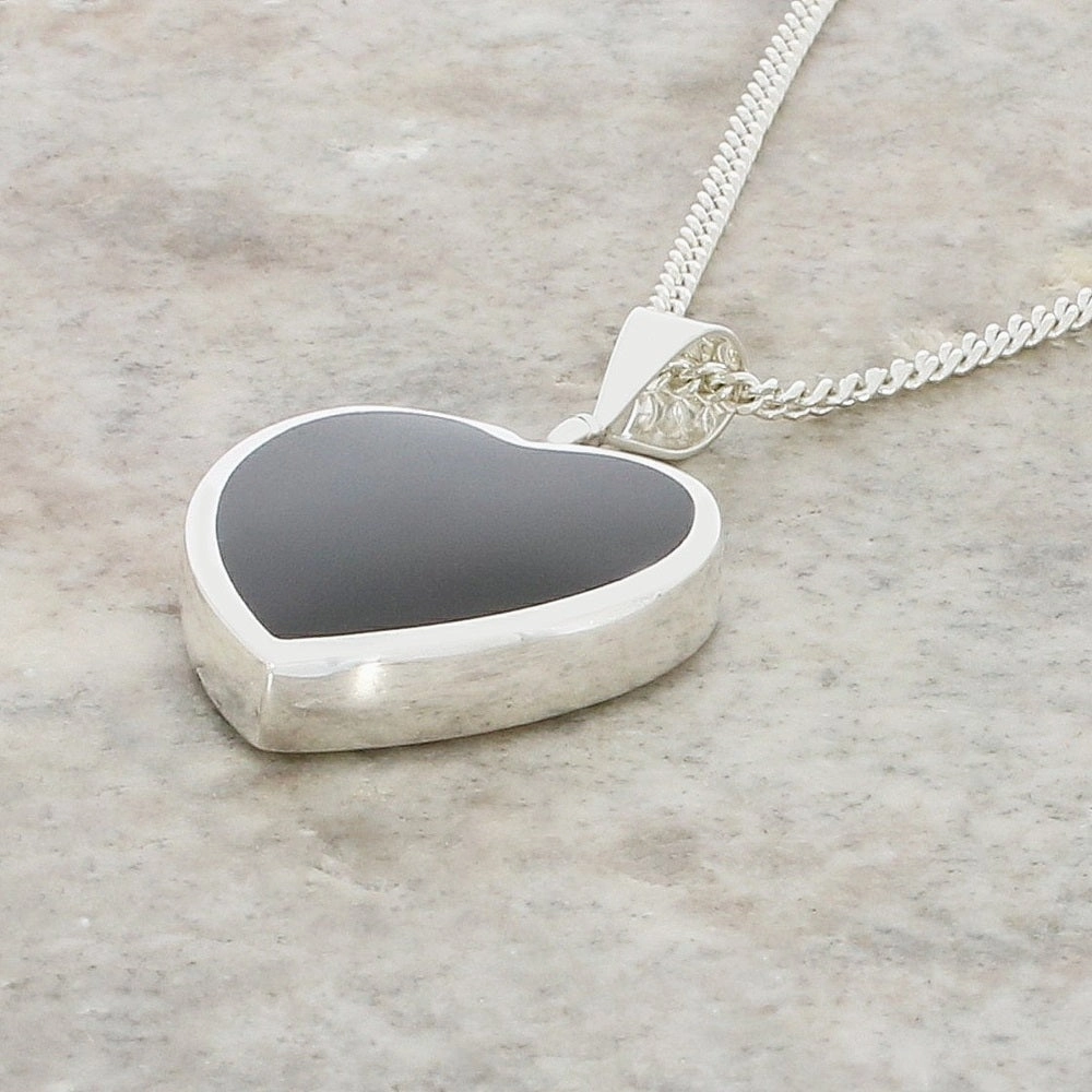 Derbyshire Blue John and Jet Heart Pendant And Chain