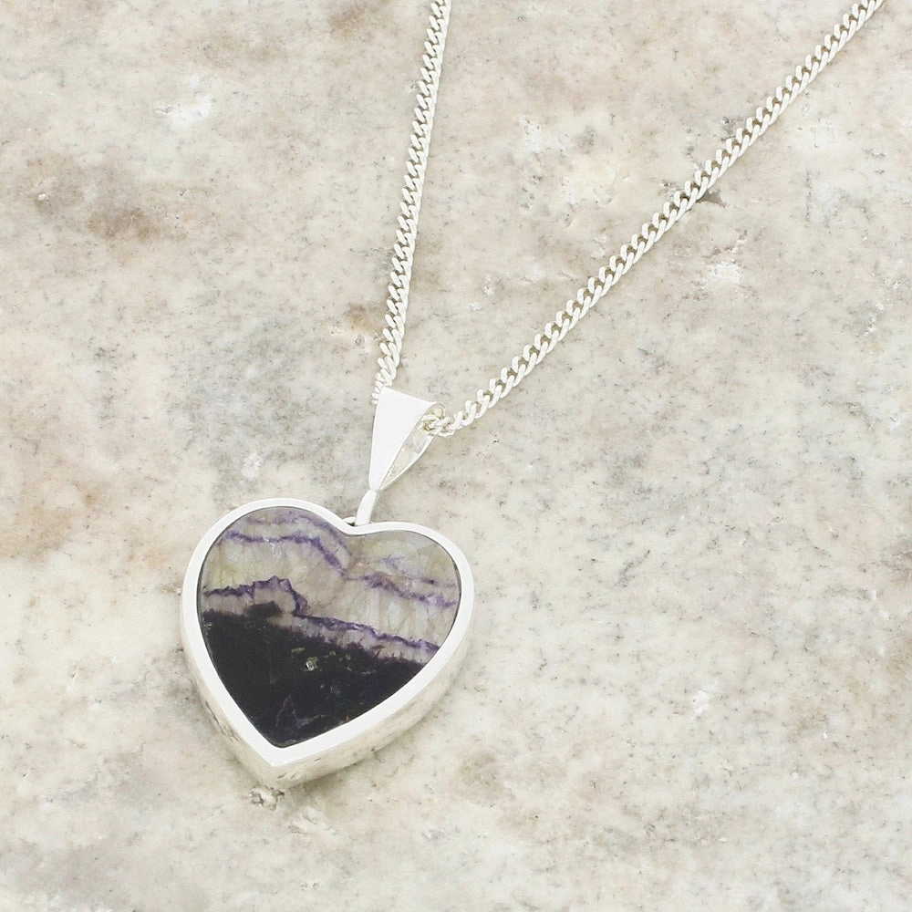 Derbyshire Blue John and Jet Heart Pendant And Chain
