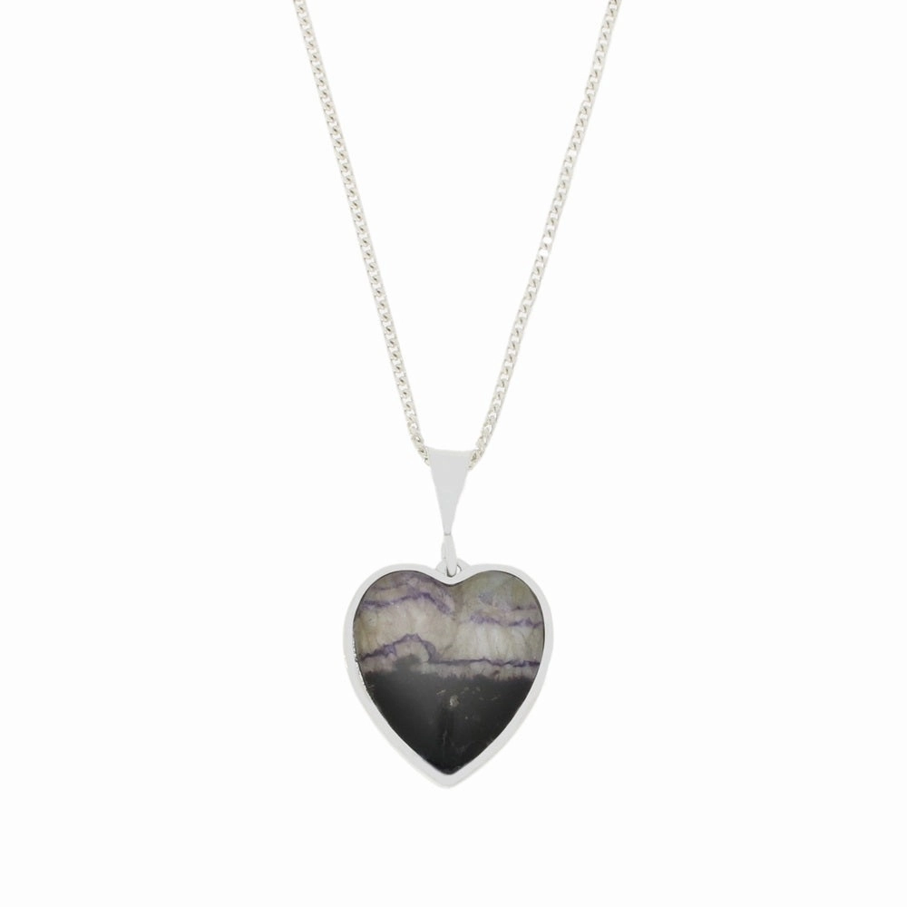 Derbyshire Blue John and Jet Heart Pendant And Chain