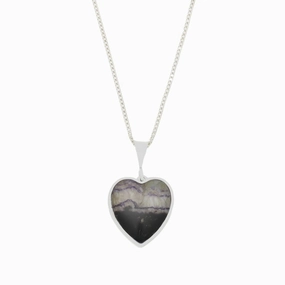 Derbyshire Blue John and Jet Heart Pendant And Chain