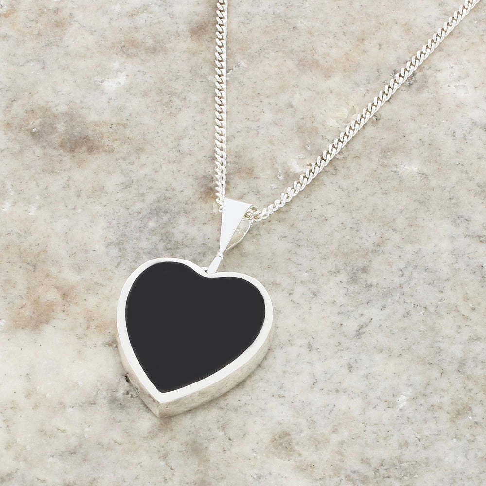 Derbyshire Blue John and Jet Heart Pendant And Chain