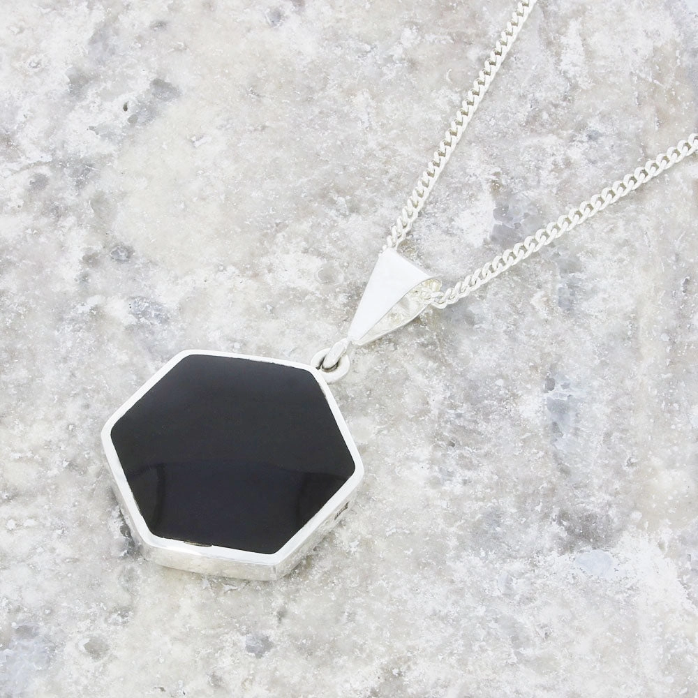 Derbyshire Blue John and Jet Medium Sterling Silver Pendant and Chain