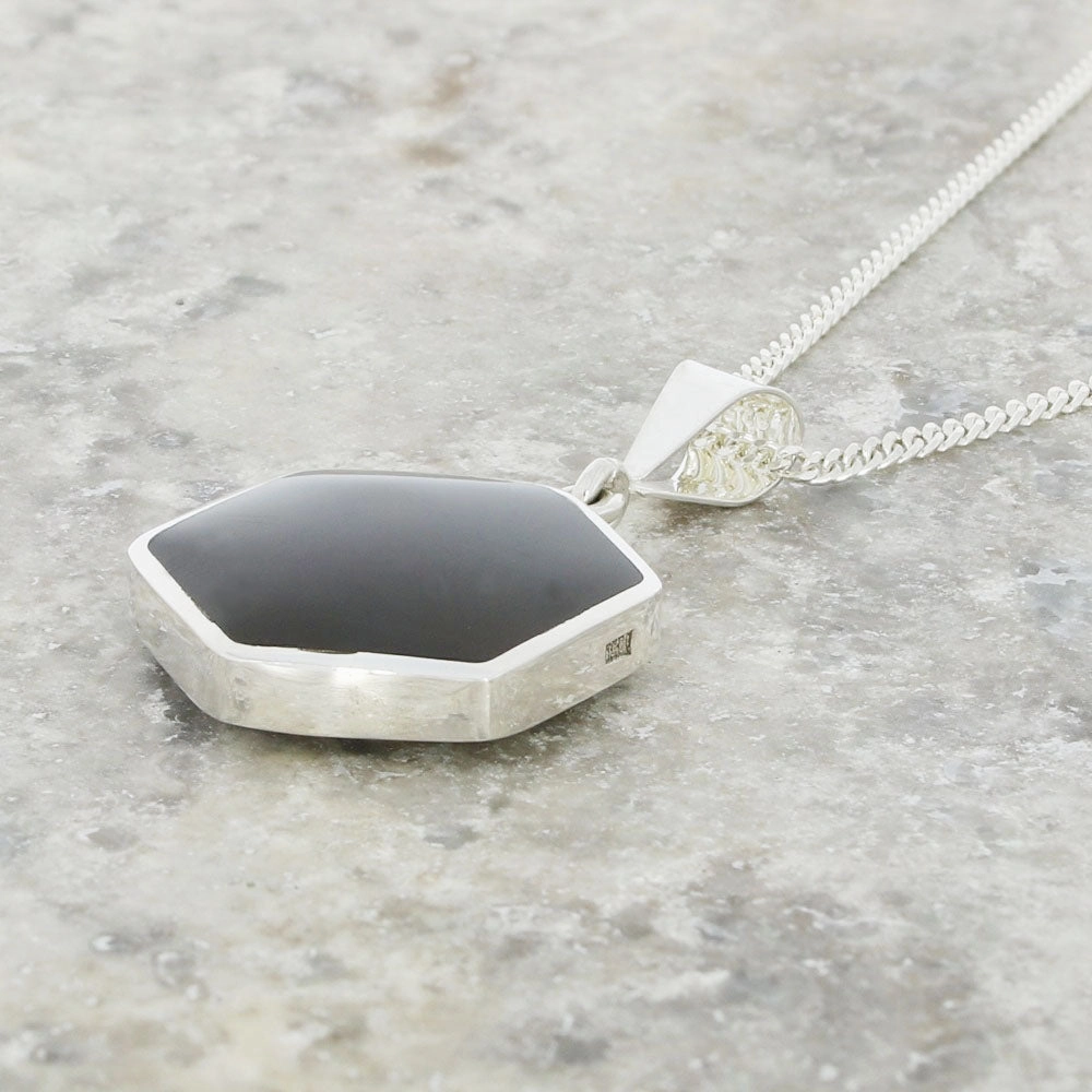 Derbyshire Blue John and Jet Medium Sterling Silver Pendant and Chain