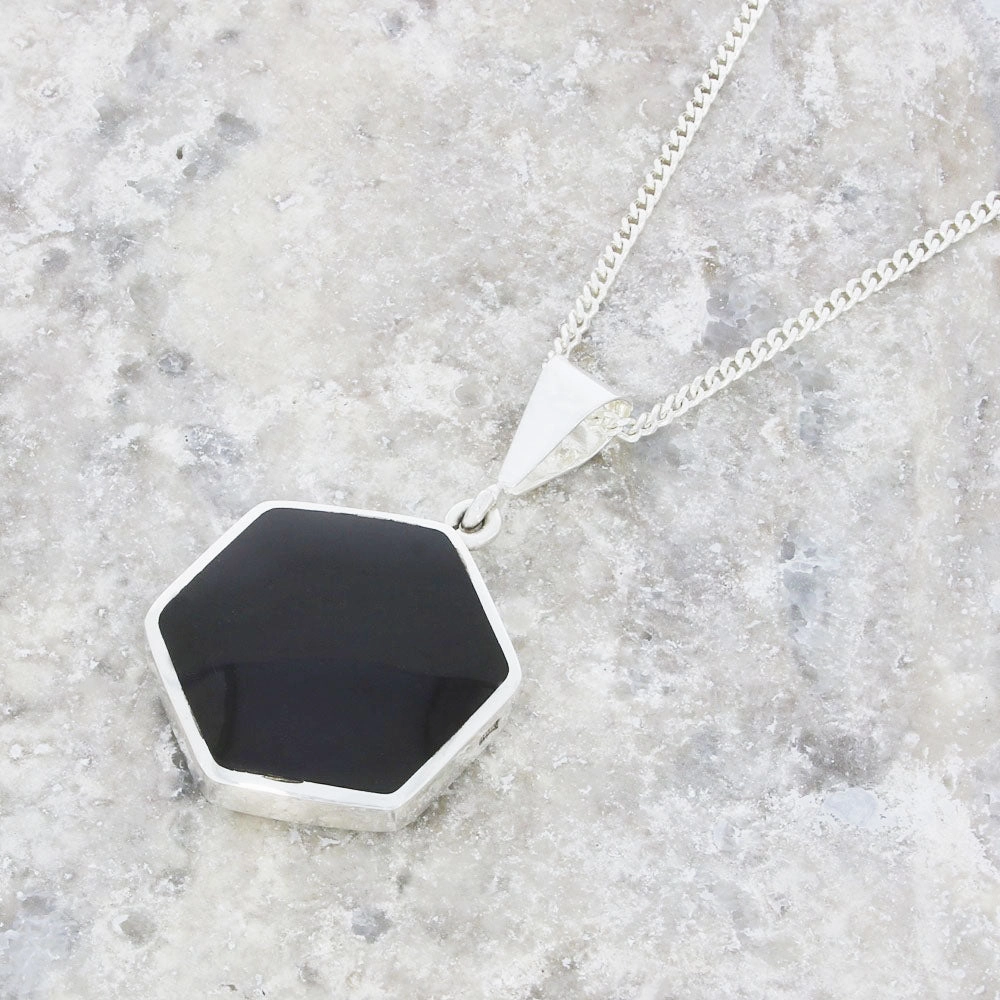 Derbyshire Blue John and Jet Medium Sterling Silver Pendant and Chain