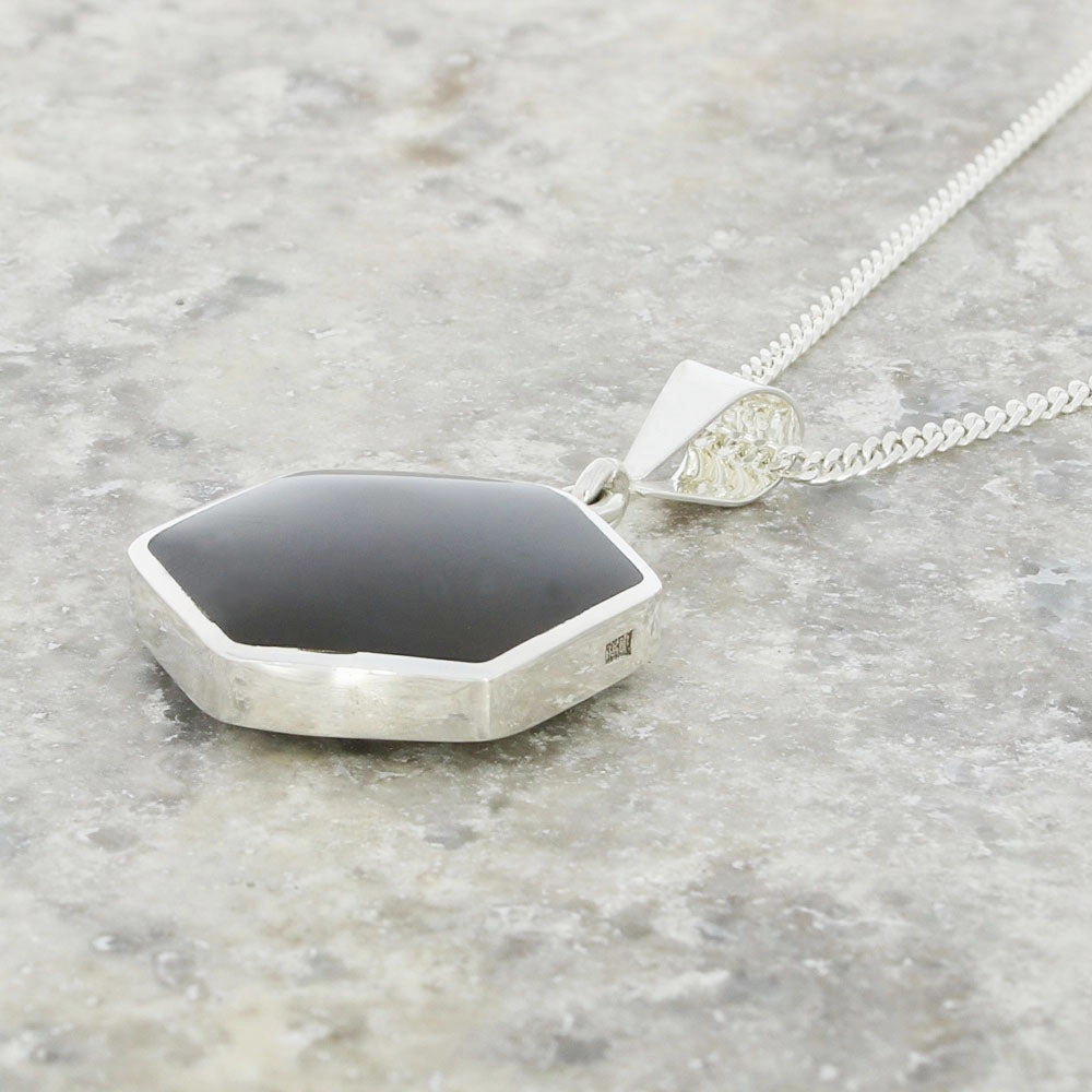 Derbyshire Blue John and Jet Medium Sterling Silver Pendant and Chain