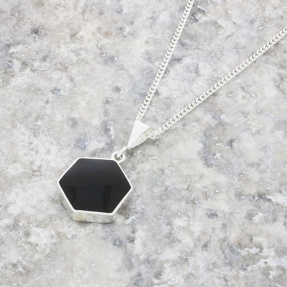 Derbyshire Blue John and Jet Small Sterling Silver Pendant and Chain