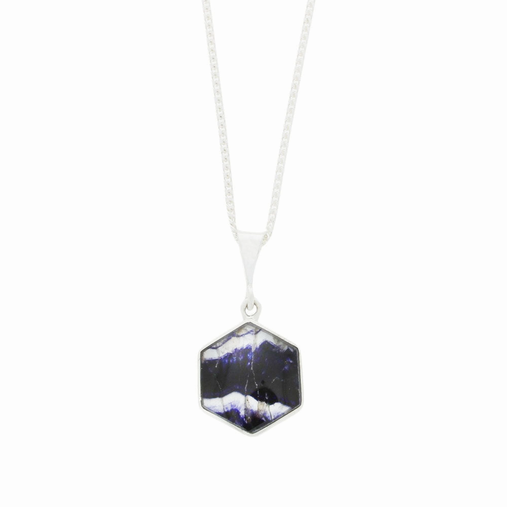 Derbyshire Blue John and Jet Small Sterling Silver Pendant and Chain