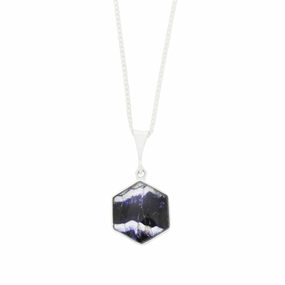 Derbyshire Blue John and Jet Small Sterling Silver Pendant and Chain