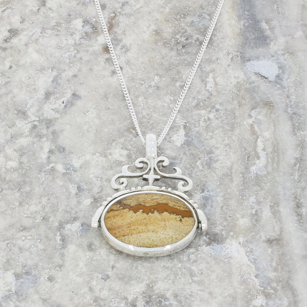 Derbyshire Blue John and Kalahari Stone Silver Spinning Pendant and Chain