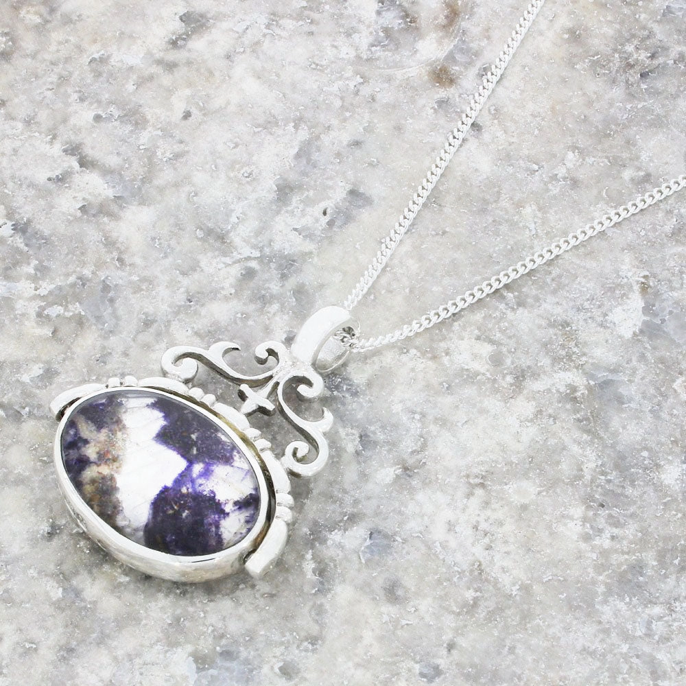 Derbyshire Blue John and Kalahari Stone Silver Spinning Pendant and Chain