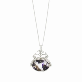 Derbyshire Blue John and Kalahari Stone Silver Spinning Pendant and Chain