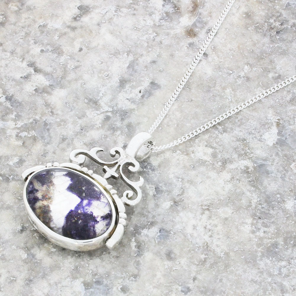 Derbyshire Blue John and Kalahari Stone Silver Spinning Pendant and Chain