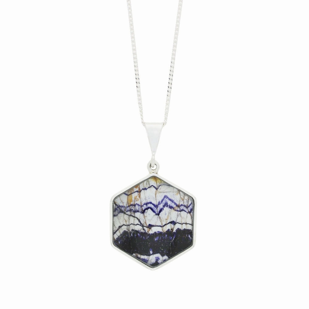 Derbyshire Blue John and Labradorite Large Sterling Silver Pendant and Chain