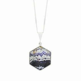 Derbyshire Blue John and Labradorite Large Sterling Silver Pendant and Chain