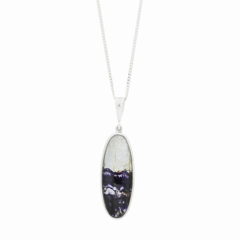 Derbyshire Blue John and Labradorite Large Sterling Silver Pendant and Chain