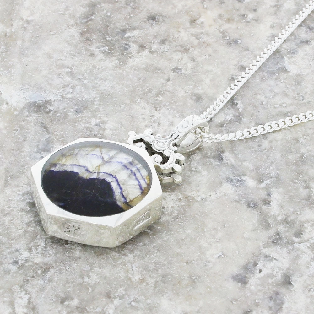 Derbyshire Blue John and Labradorite Medium Sterling Silver Pendant and Chain