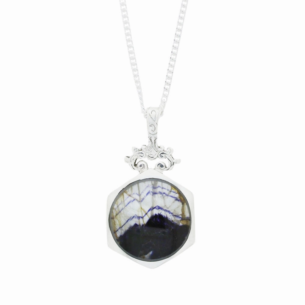 Derbyshire Blue John and Labradorite Medium Sterling Silver Pendant and Chain