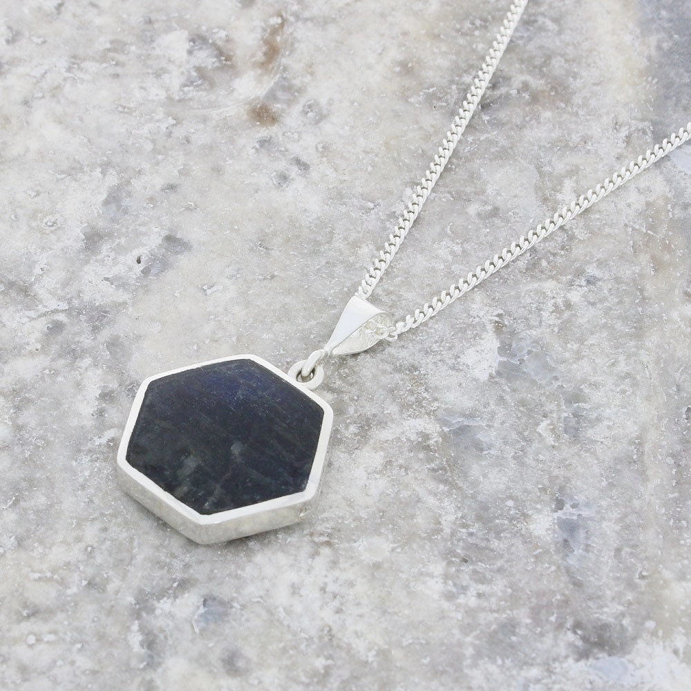 Derbyshire Blue John and Labradorite Medium Sterling Silver Pendant and Chain