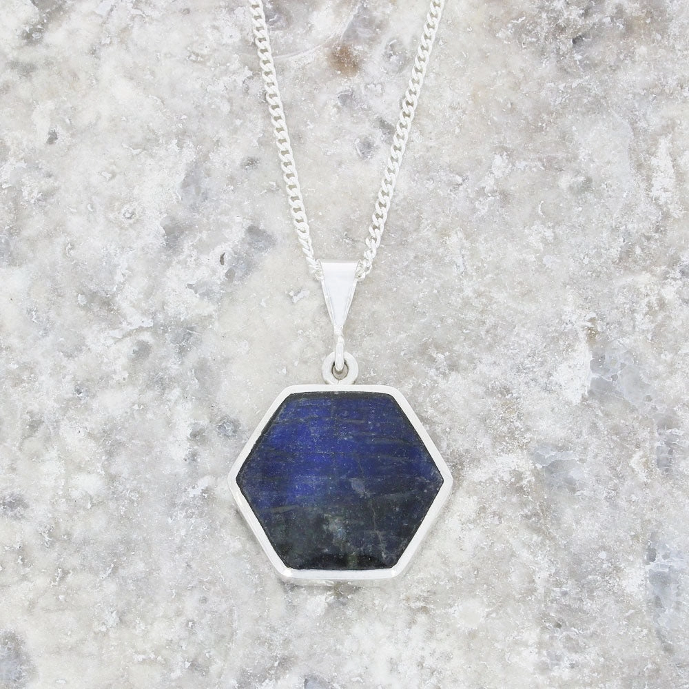 Derbyshire Blue John and Labradorite Medium Sterling Silver Pendant and Chain