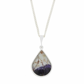Derbyshire Blue John and Labradorite Pear Shape Pendant and Chain