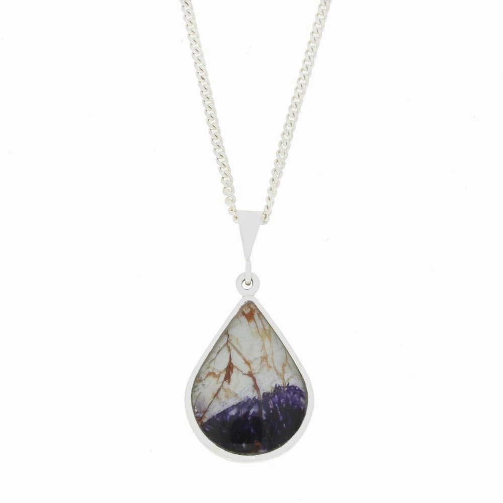Derbyshire Blue John and Labradorite Pear Shape Pendant and Chain