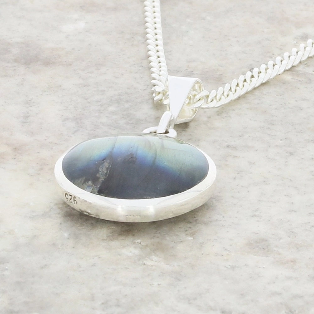 Derbyshire Blue John and Labradorite Round Pendant and Chain