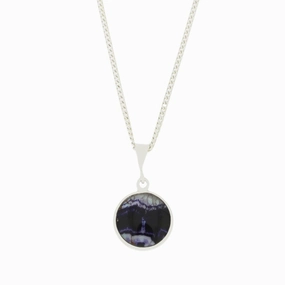 Derbyshire Blue John and Labradorite Round Pendant and Chain