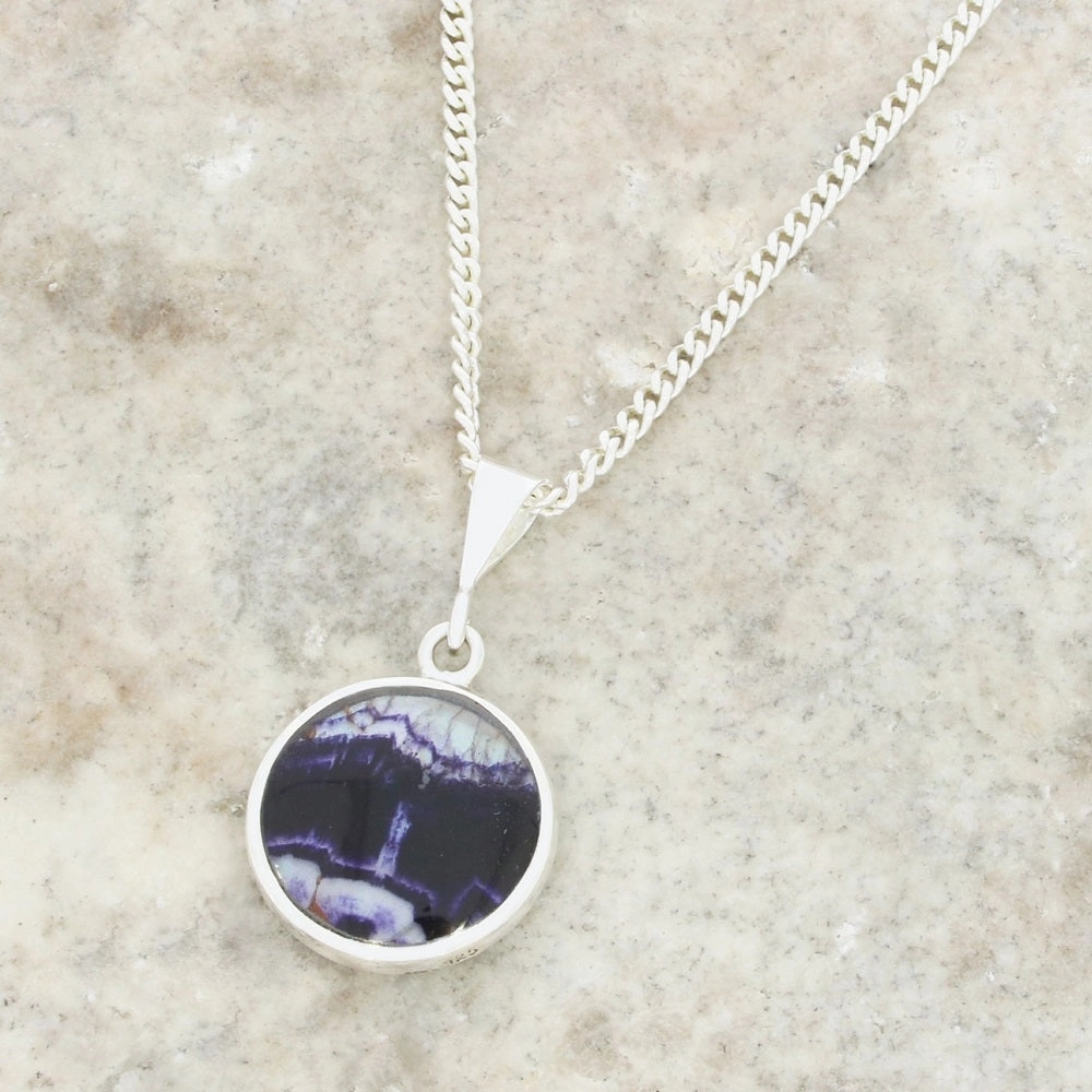 Derbyshire Blue John and Labradorite Round Pendant and Chain