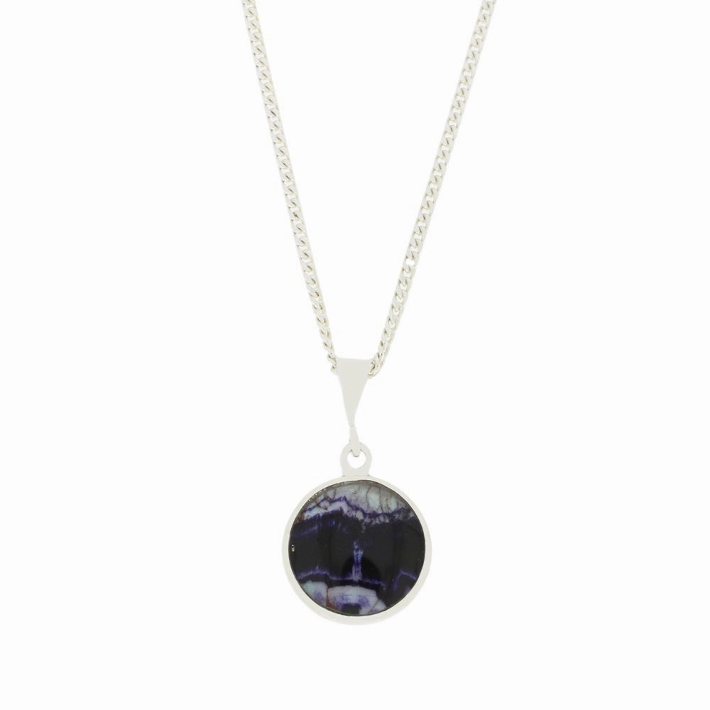 Derbyshire Blue John and Labradorite Round Pendant and Chain