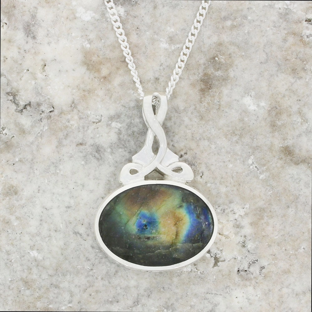 Derbyshire Blue John and Labradorite Silver Medium Pendant and Chain