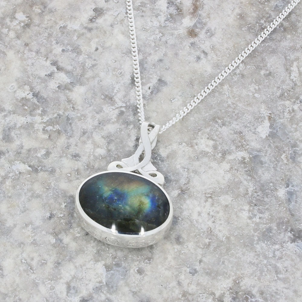 Derbyshire Blue John and Labradorite Silver Medium Pendant and Chain