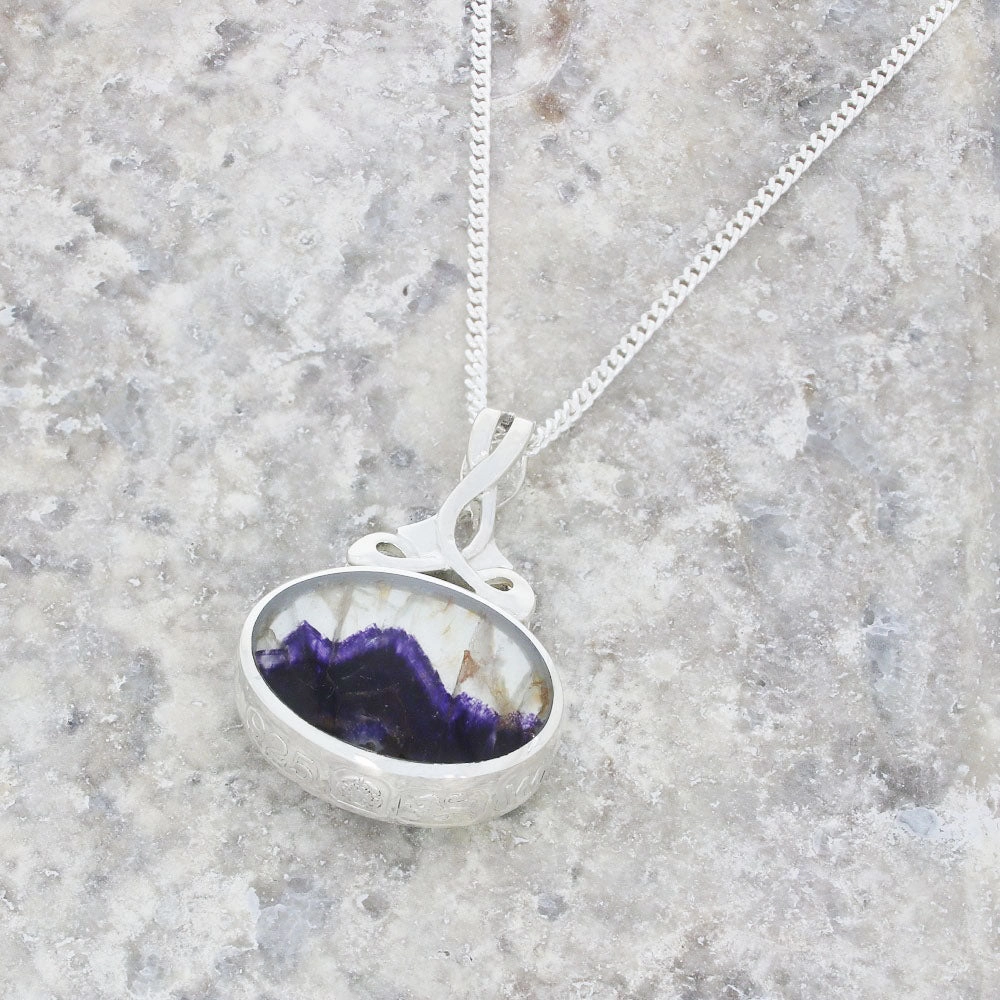 Derbyshire Blue John and Labradorite Silver Medium Pendant and Chain