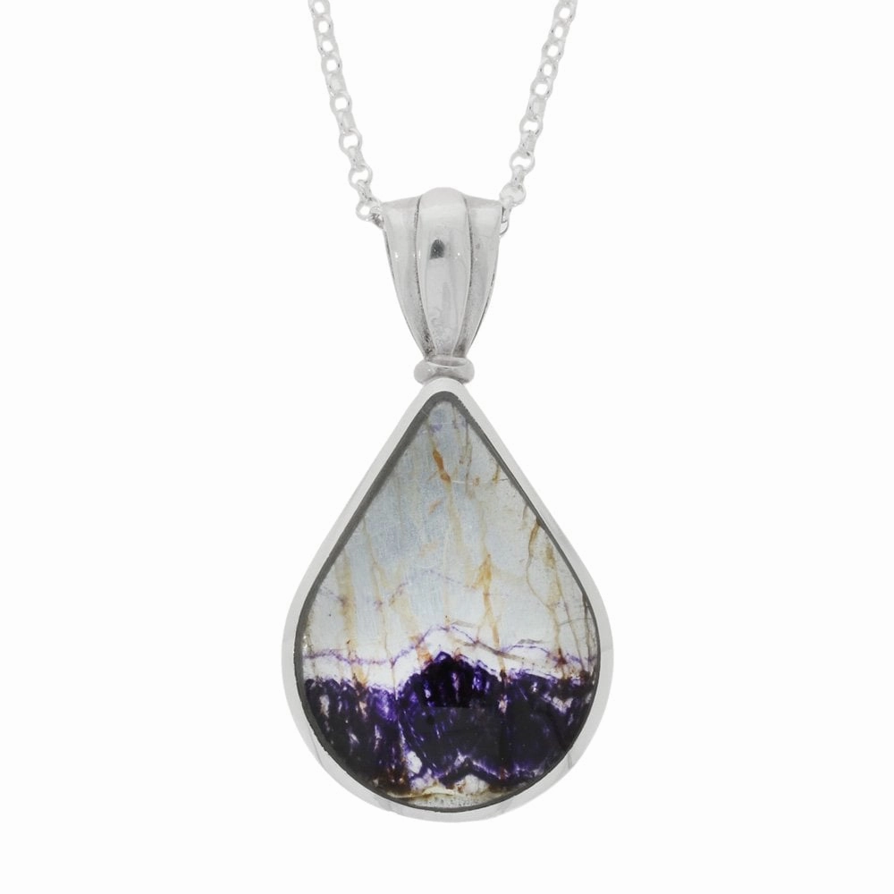 Derbyshire Blue John And Labradorite Silver Teardrop Reversible Pendant And Chain