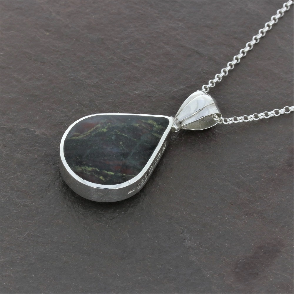 Derbyshire Blue John And Labradorite Silver Teardrop Reversible Pendant And Chain