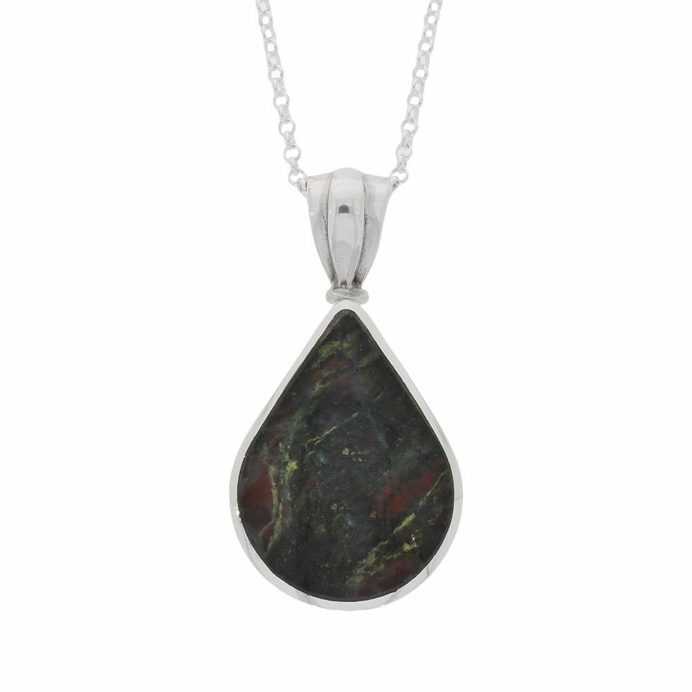 Derbyshire Blue John And Labradorite Silver Teardrop Reversible Pendant And Chain