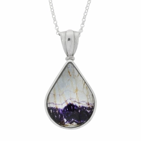 Derbyshire Blue John And Labradorite Silver Teardrop Reversible Pendant And Chain