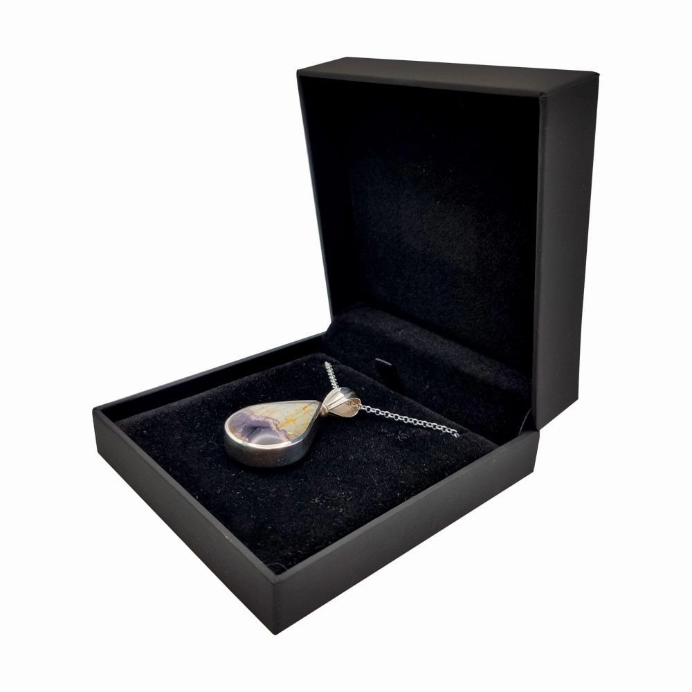 Derbyshire Blue John And Labradorite Silver Teardrop Reversible Pendant And Chain