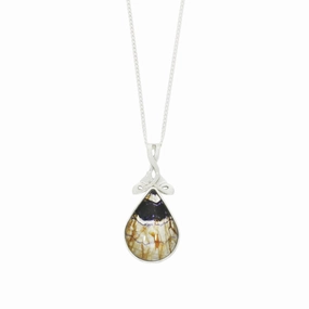 Derbyshire Blue John and Labradorite Teardrop Silver Pendant and Chain