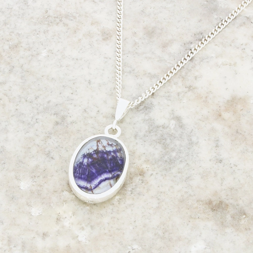 Derbyshire Blue John and Malachite Oval Pendant and Chain