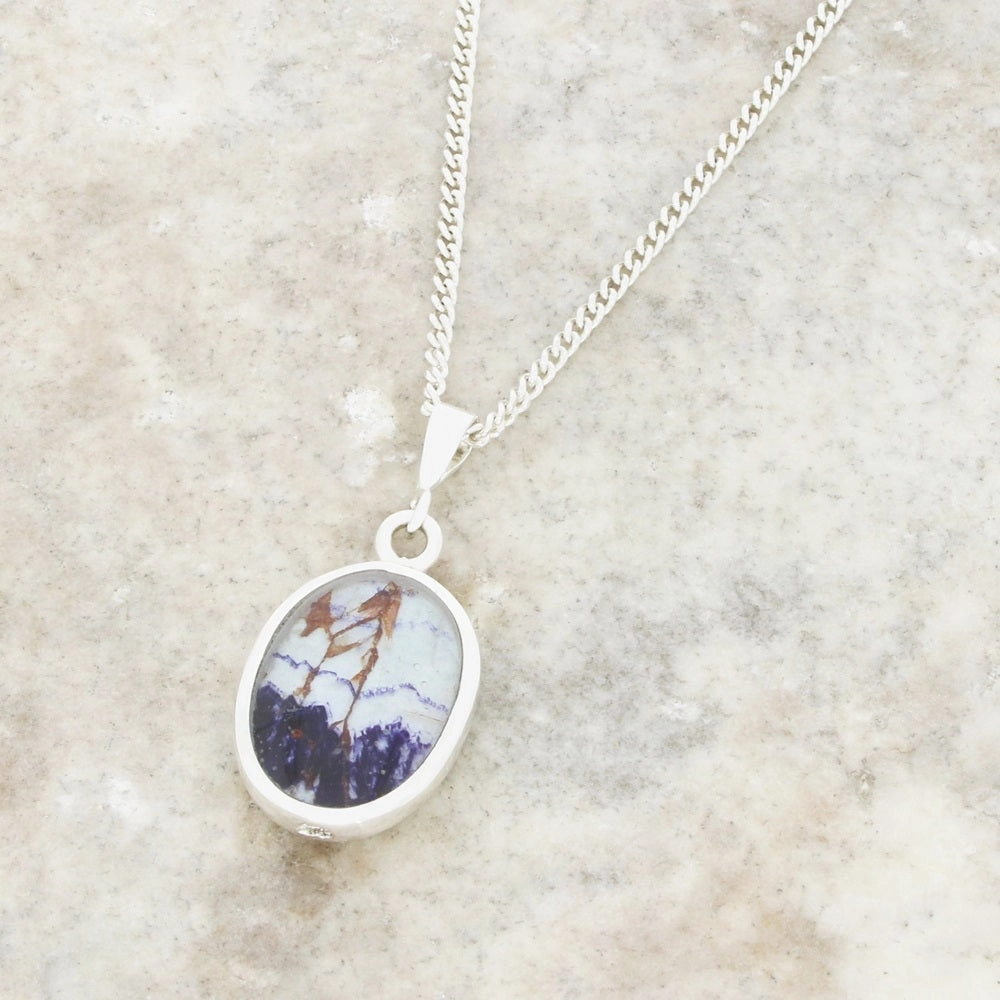 Derbyshire Blue John and Malachite Oval Pendant and Chain