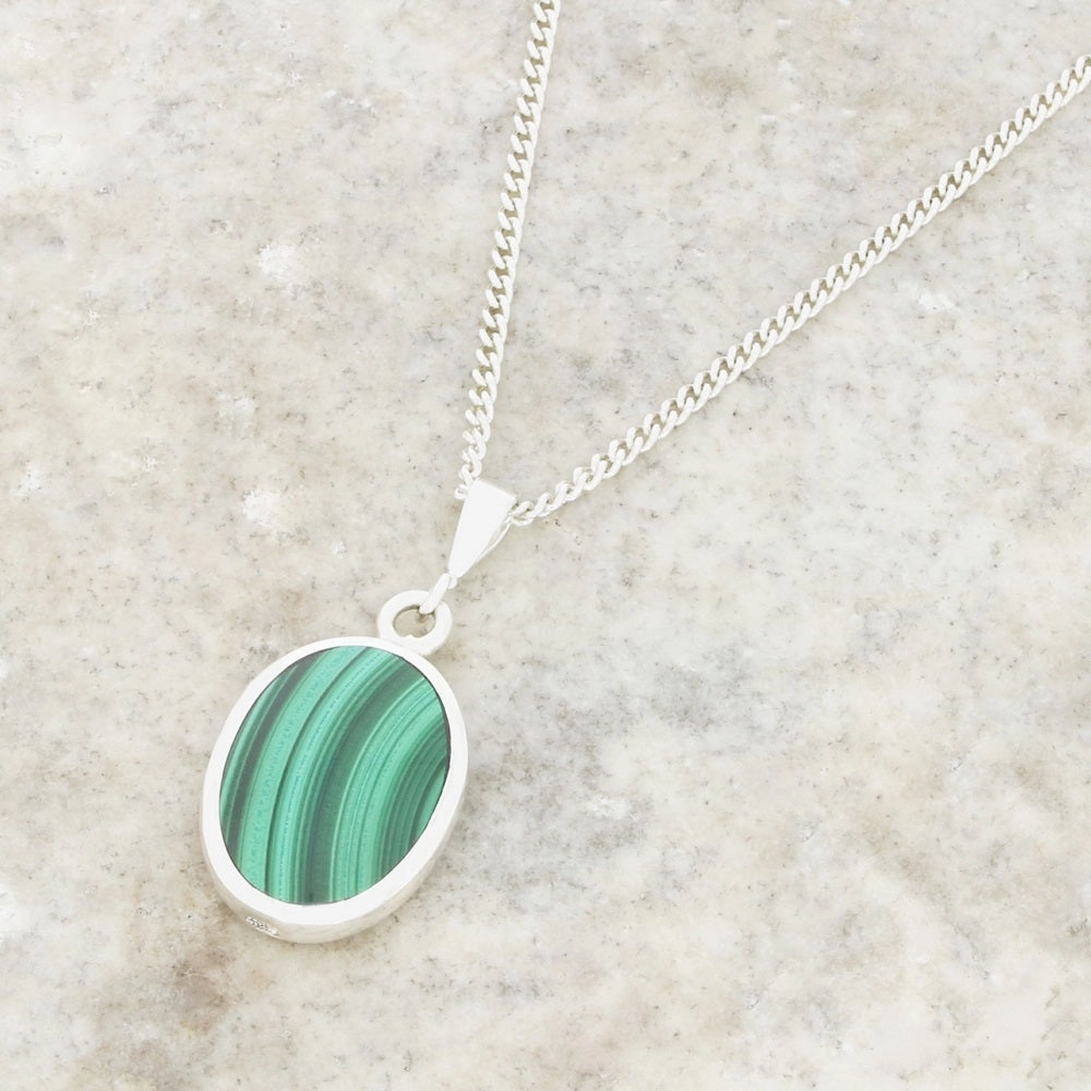 Derbyshire Blue John and Malachite Oval Pendant and Chain