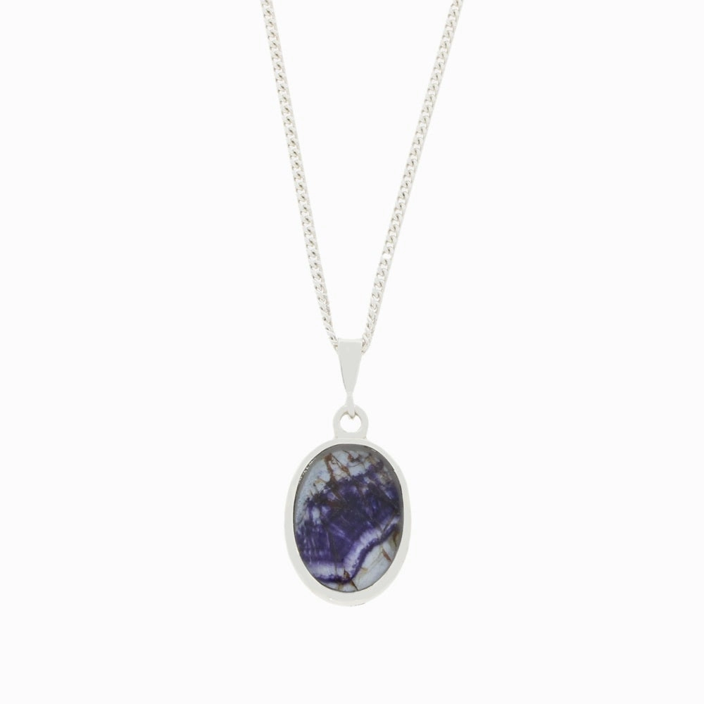Derbyshire Blue John and Malachite Oval Pendant and Chain