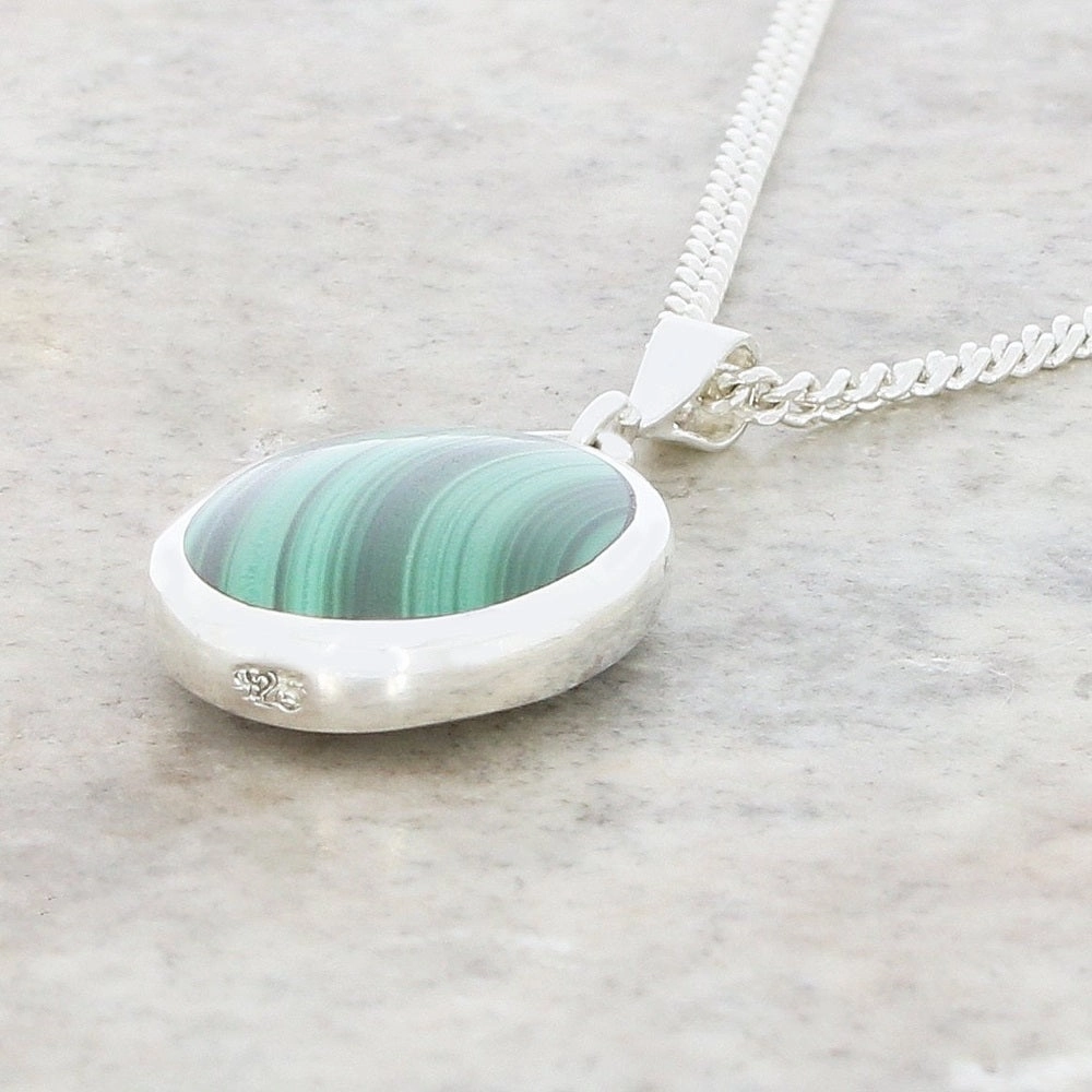 Derbyshire Blue John and Malachite Oval Pendant and Chain